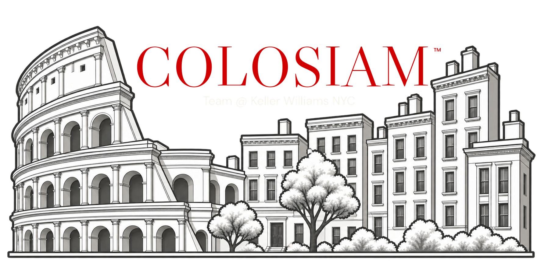 COLOSIAM trademark logo blending the Roman Colosseum with New York City apartment buildings; Team at Keller Williams NYC