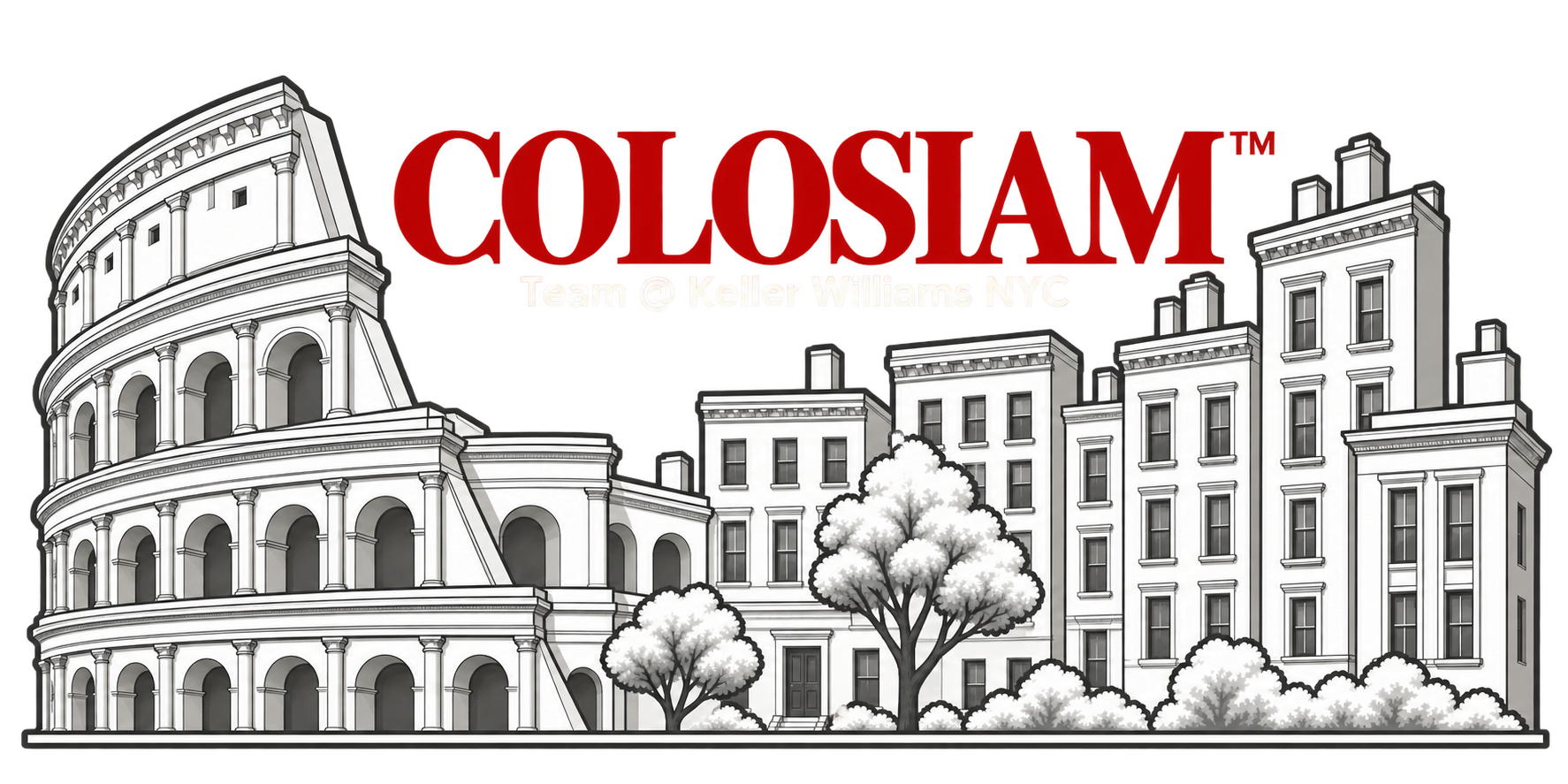 COLOSIAM trademark logo blending the Roman Colosseum with New York City apartment buildings; Team at Keller Williams NYC